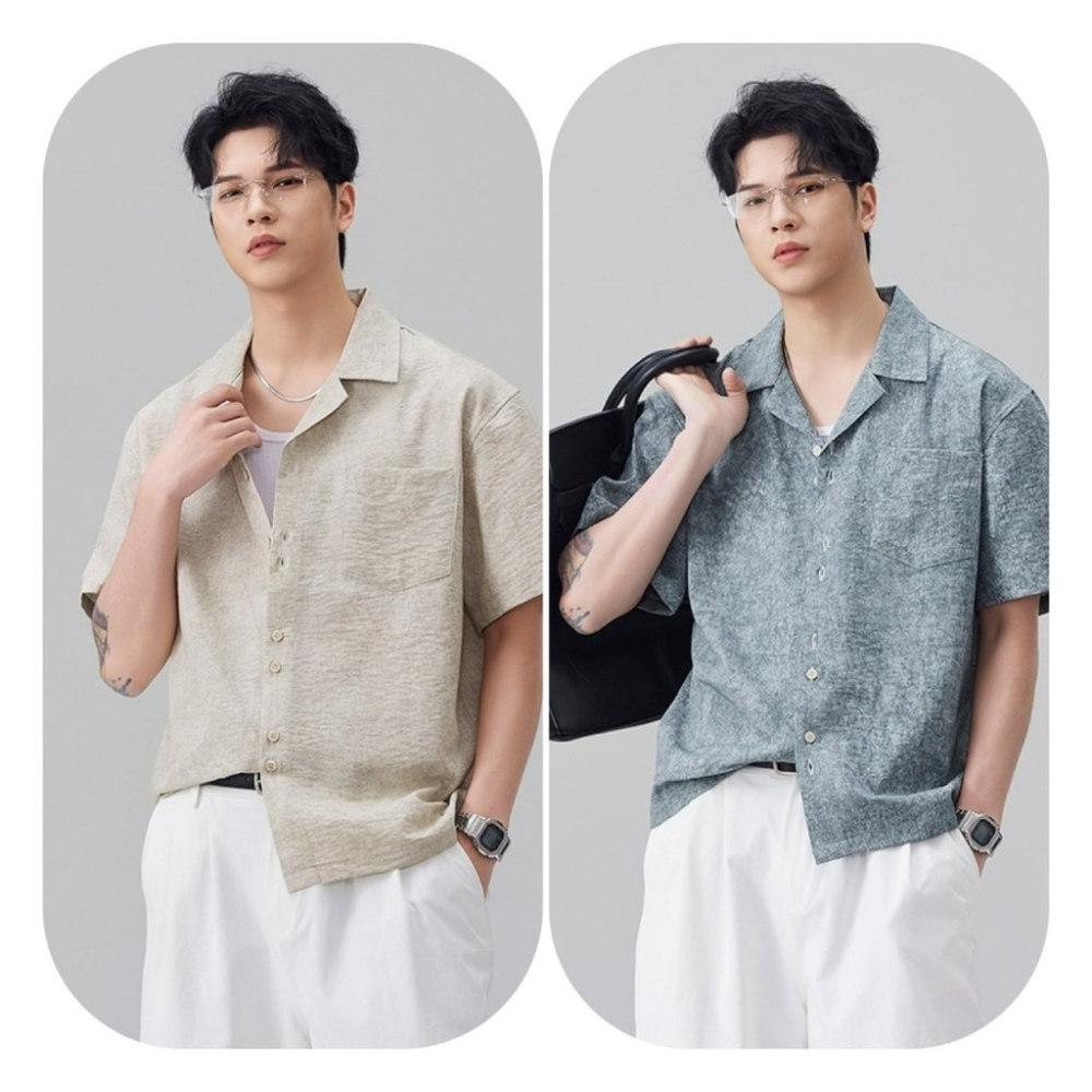 𝔾𝕣𝕒𝕔𝕖 𝕊𝕥𝕦𝕕𝕚𝕠♡男裝♡皺皺感古巴領慵懶襯衫-細節圖2