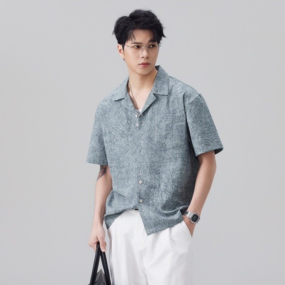 𝔾𝕣𝕒𝕔𝕖 𝕊𝕥𝕦𝕕𝕚𝕠♡男裝♡皺皺感古巴領慵懶襯衫-細節圖6
