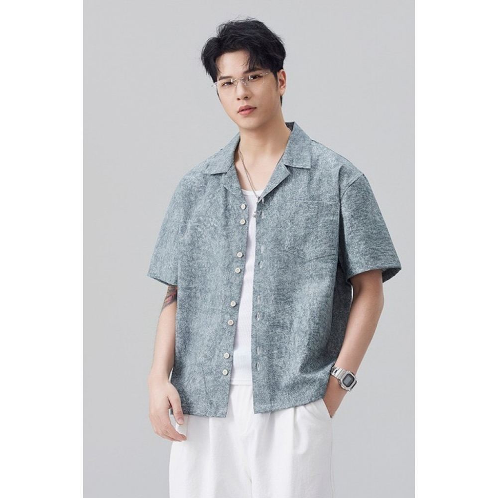 𝔾𝕣𝕒𝕔𝕖 𝕊𝕥𝕦𝕕𝕚𝕠♡男裝♡皺皺感古巴領慵懶襯衫-細節圖7