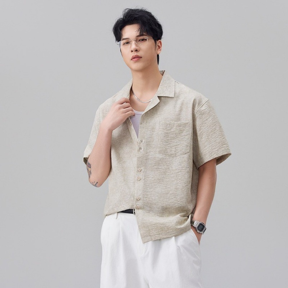 𝔾𝕣𝕒𝕔𝕖 𝕊𝕥𝕦𝕕𝕚𝕠♡男裝♡皺皺感古巴領慵懶襯衫-規格圖9