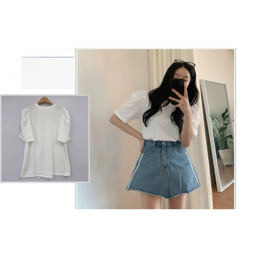 🇰🇷 𝔾𝕣𝕒𝕔𝕖 𝕊𝕥𝕦𝕕𝕚𝕠♡上衣♡ 圓領立體紋理澎袖上衣-細節圖3