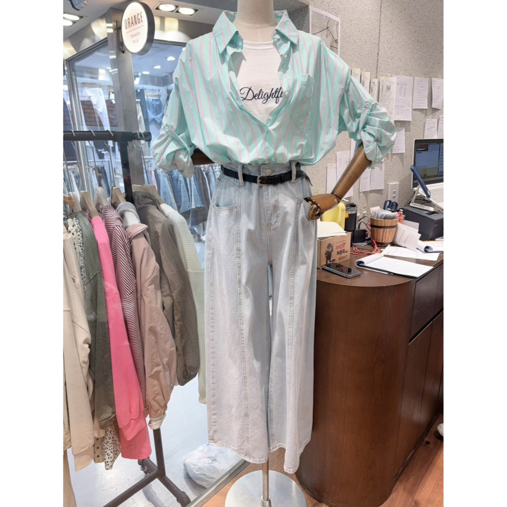 🇰🇷𝔾𝕣𝕒𝕔𝕖 𝕊𝕥𝕦𝕕𝕚𝕠♡下著♡小口袋壓線造型牛仔寬褲-細節圖6