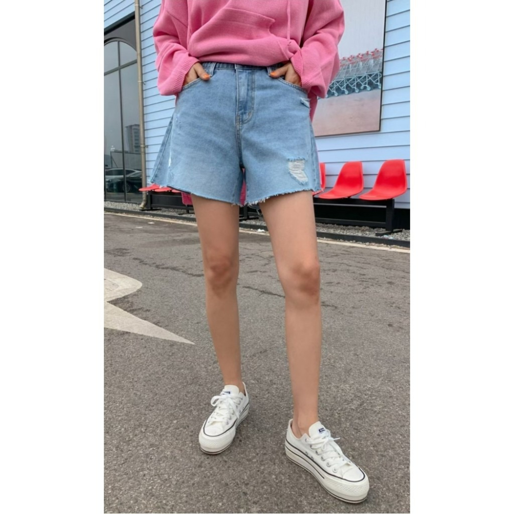 🇰🇷破壞感抽鬚牛仔短褲-細節圖7