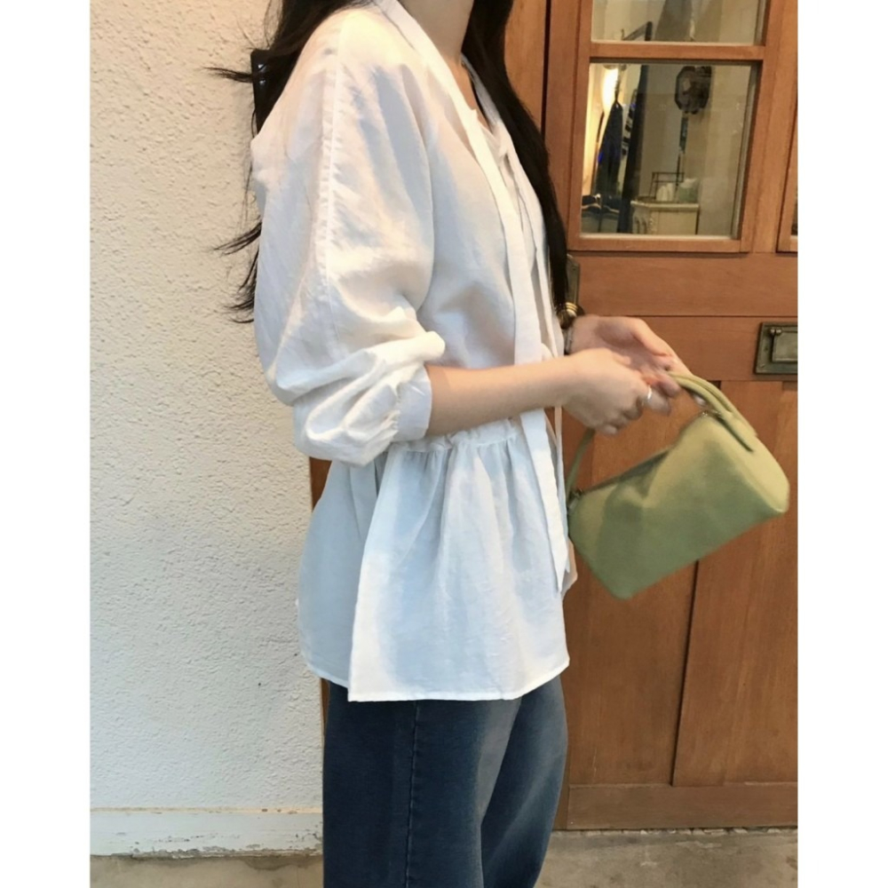 🇰🇷 𝔾𝕣𝕒𝕔𝕖 𝕊𝕥𝕦𝕕𝕚𝕠♡上衣♡排扣腰縮下傘氣質上衣-細節圖7