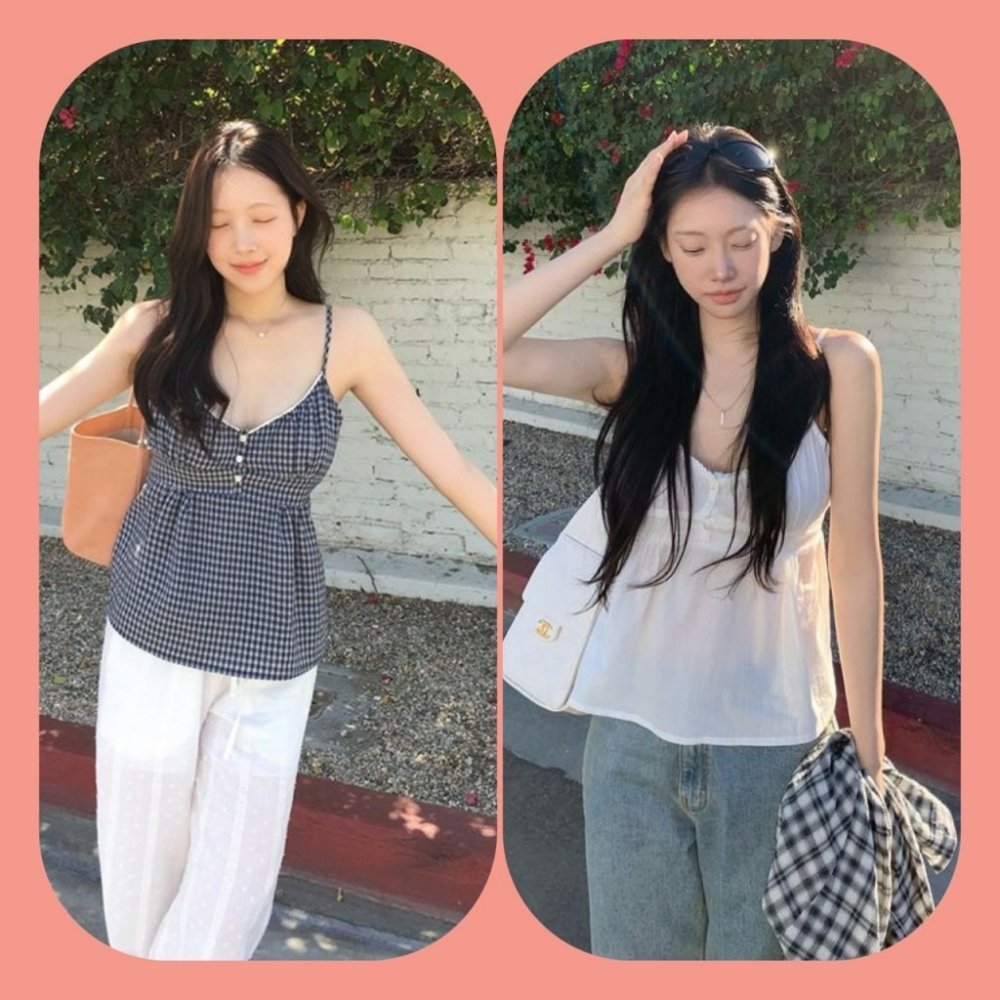🇰🇷 𝔾𝕣𝕒𝕔𝕖 𝕊𝕥𝕦𝕕𝕚𝕠♡上衣♡清新v領吊帶背心-細節圖2