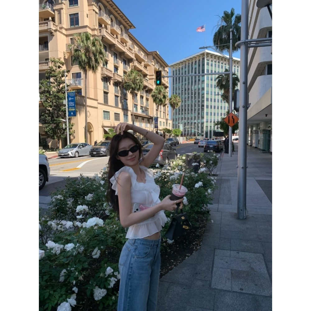 🇰🇷 𝔾𝕣𝕒𝕔𝕖 𝕊𝕥𝕦𝕕𝕚𝕠♡上衣♡荷葉滾邊雪紡背心-細節圖3