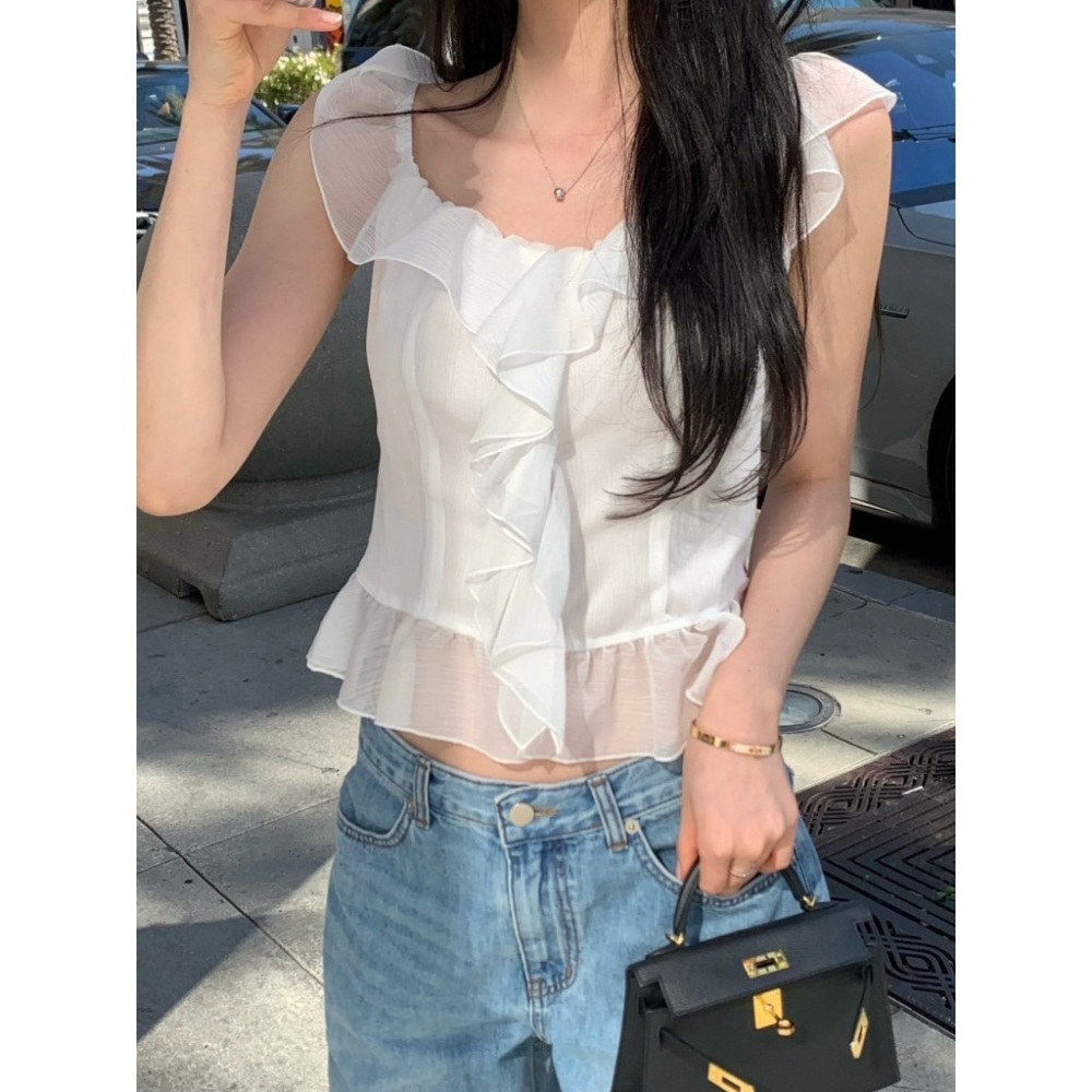 🇰🇷 𝔾𝕣𝕒𝕔𝕖 𝕊𝕥𝕦𝕕𝕚𝕠♡上衣♡荷葉滾邊雪紡背心-細節圖5