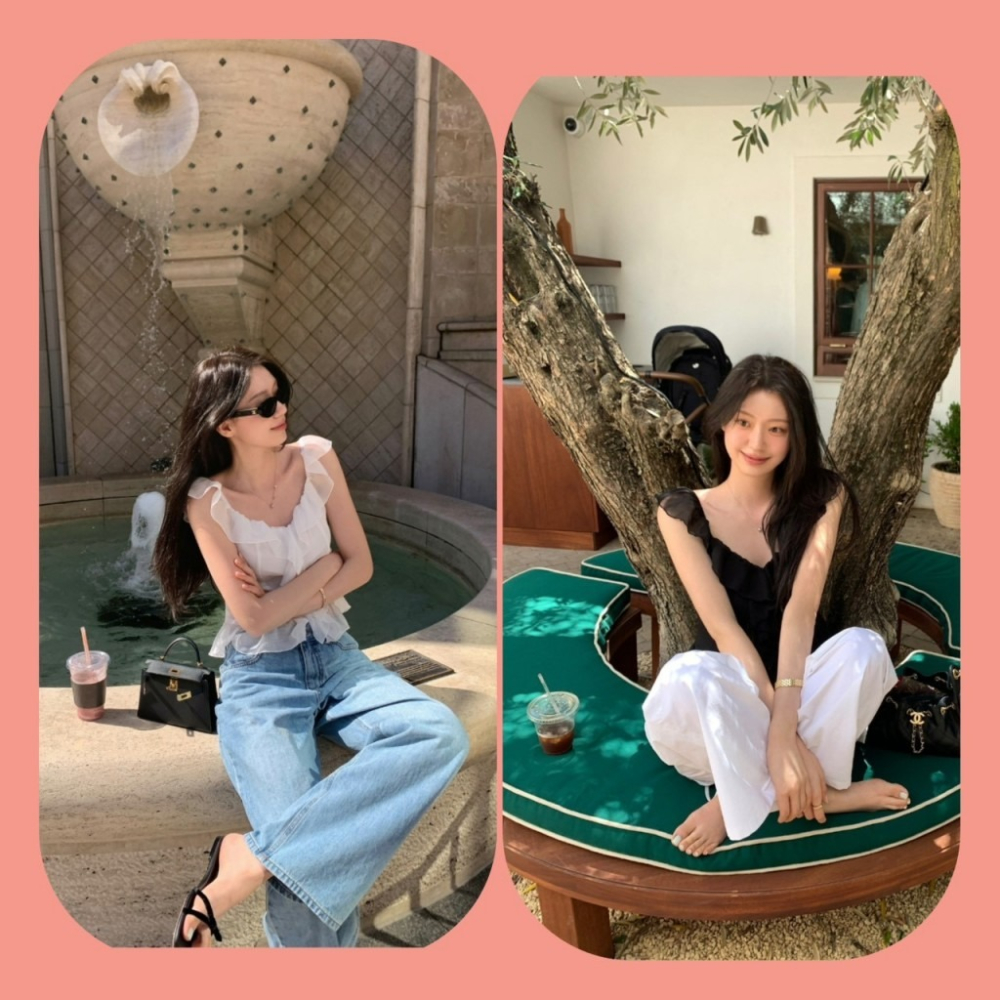 🇰🇷 𝔾𝕣𝕒𝕔𝕖 𝕊𝕥𝕦𝕕𝕚𝕠♡上衣♡荷葉滾邊雪紡背心-細節圖8