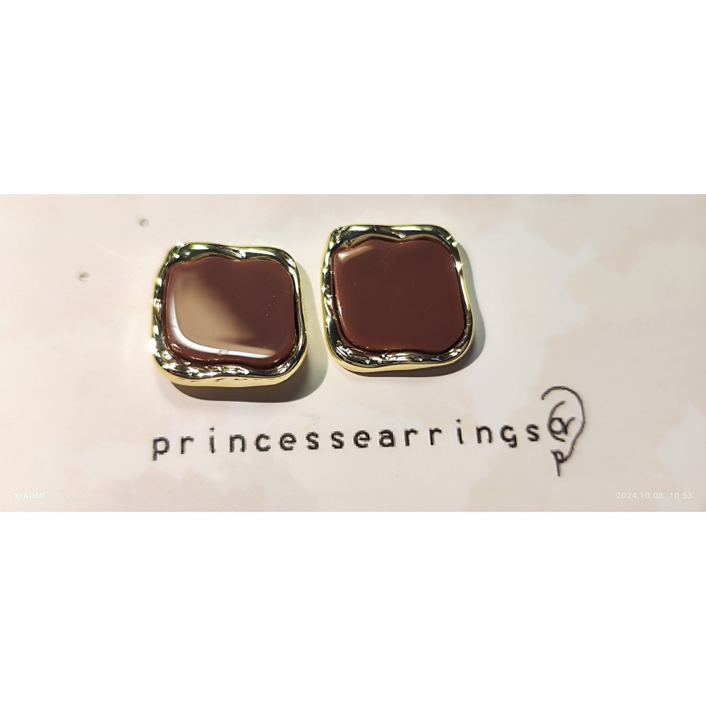 方形鑲金邊耳釘-細節圖2