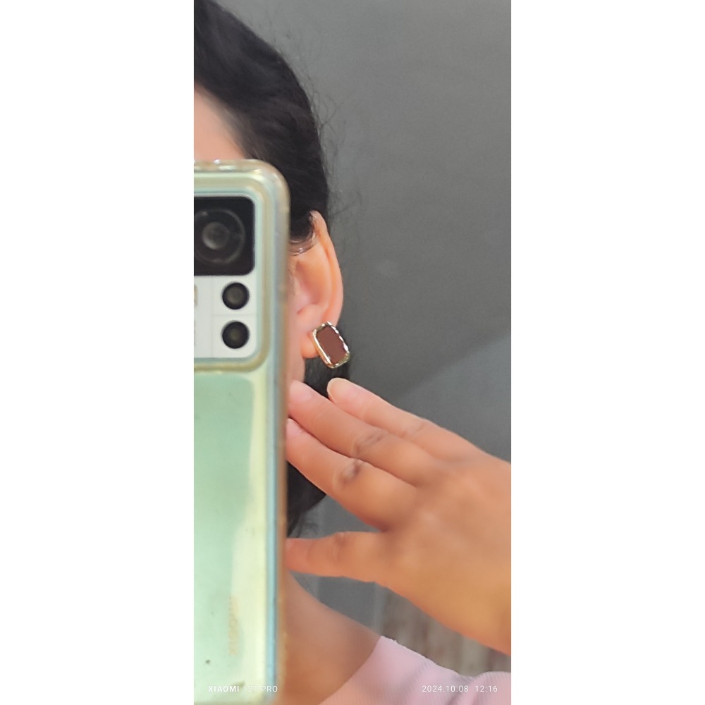 方形鑲金邊耳釘-細節圖5