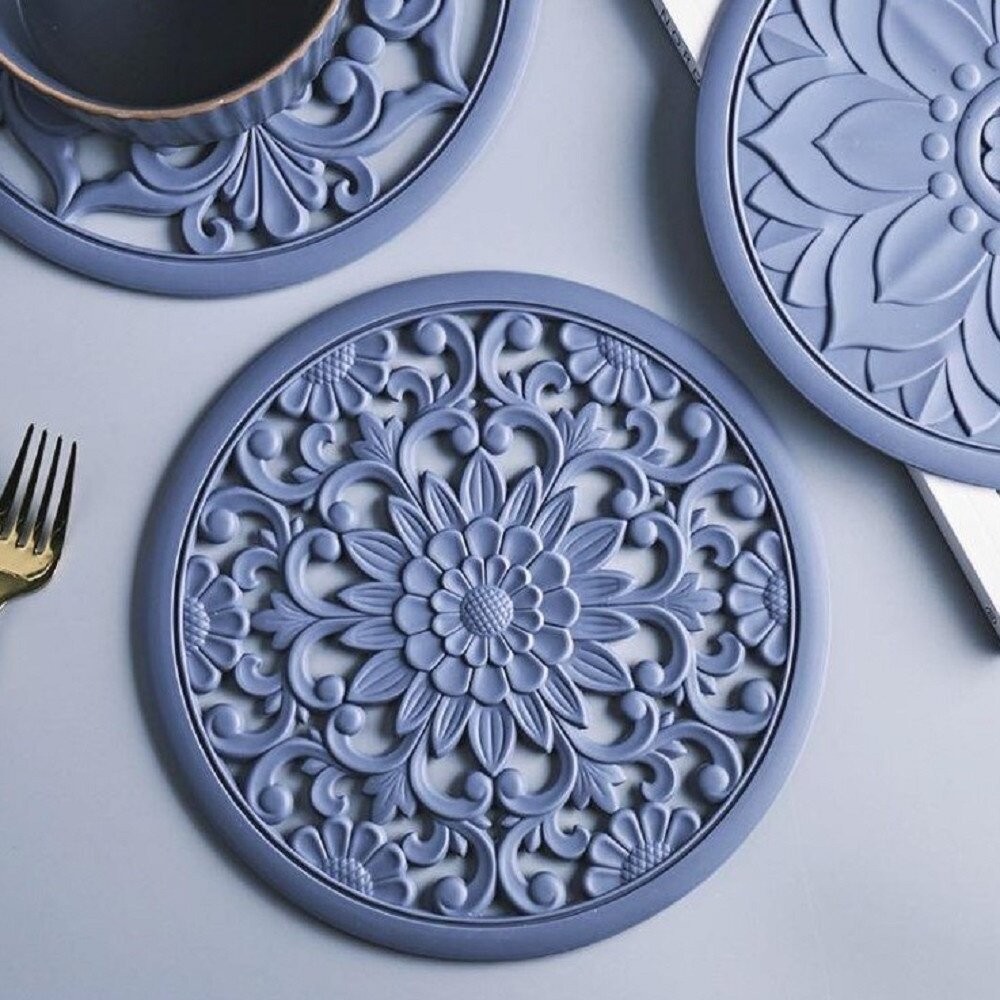 【實體店+發票】鏤空花卉造型隔熱墊  精美鏤空隔熱墊 古典花卉隔熱墊 矽膠隔熱墊 耐高溫防燙碗墊 送禮-細節圖7