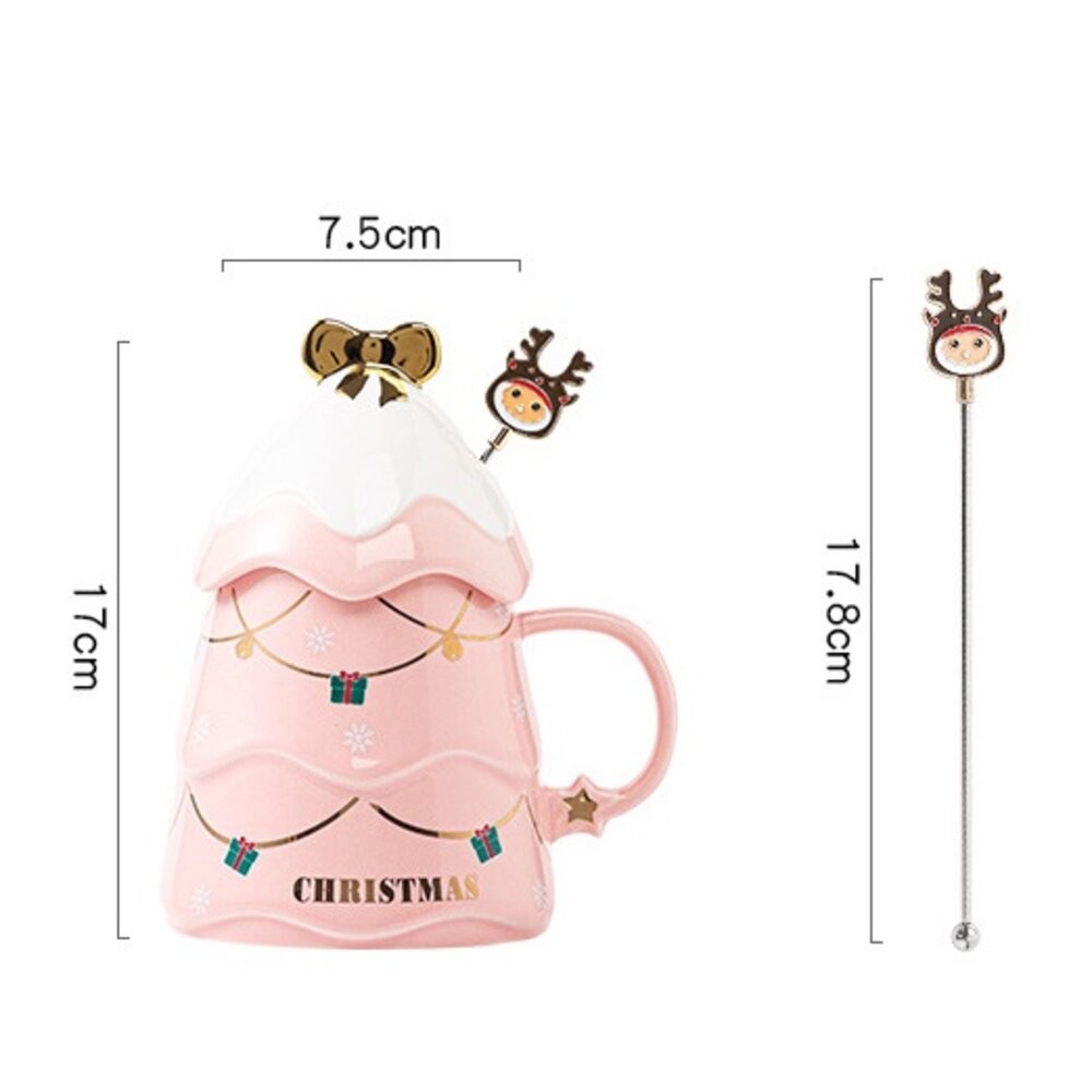 【實體店+發票】聖誕樹陶瓷杯 交換禮物 聖誕樹馬克杯 附蓋子攪拌棒 聖誕咖啡杯 彩盒包裝 送禮-細節圖8