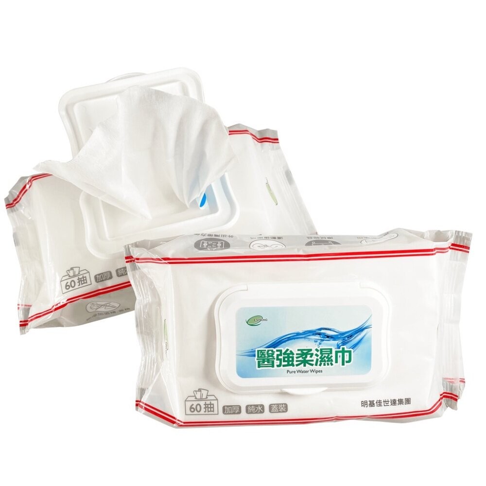 【實體店+發票】醫強》純水柔濕巾 無酒精無防腐劑濕紙巾 蓋裝加厚 60抽/包 紫外線無菌處理 送禮-細節圖2