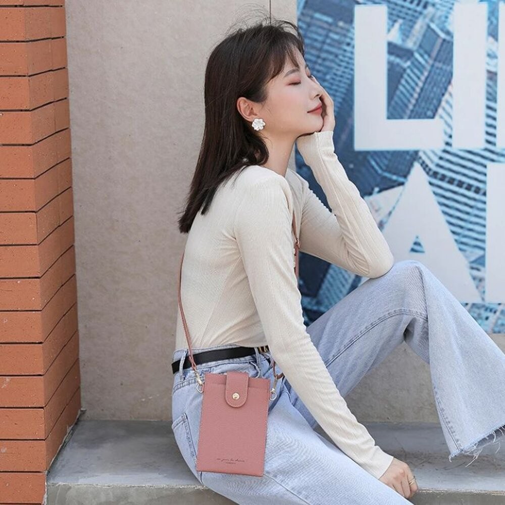 【實體店+發票】荔枝紋輕薄手機包 韓版迷你手機錢包 掛袋背帶 頸掛斜跨包 側背包 單肩女包 旅行錢包 送禮-細節圖8