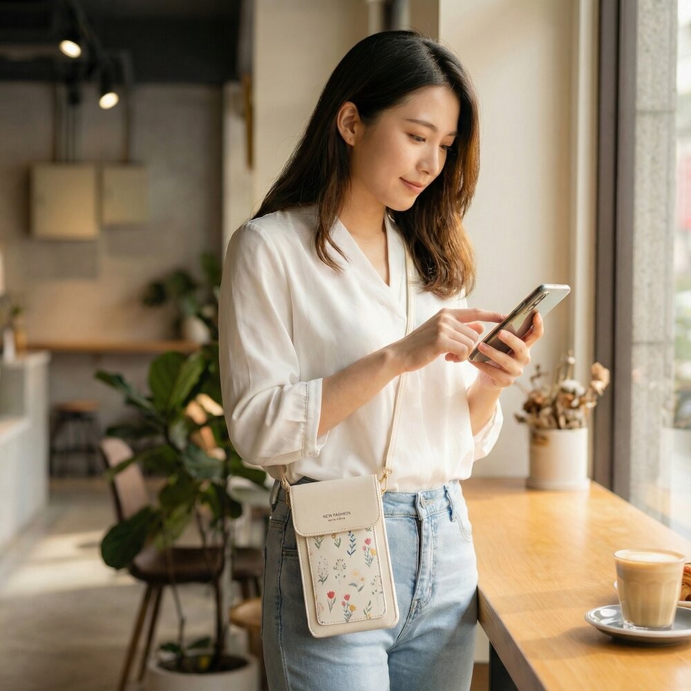 【實體店+發票】時尚印花觸控手機包 輕薄手機斜背包 頸掛 側背包 單肩女包 手機掛帶 手機套 送禮-細節圖2