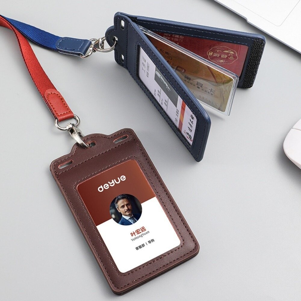 【實體店+發票】真皮識別證套 證件夾套 牛皮悠遊卡套 多卡位卡包 附頸掛繩 學生證套 門禁卡套 送禮-細節圖3