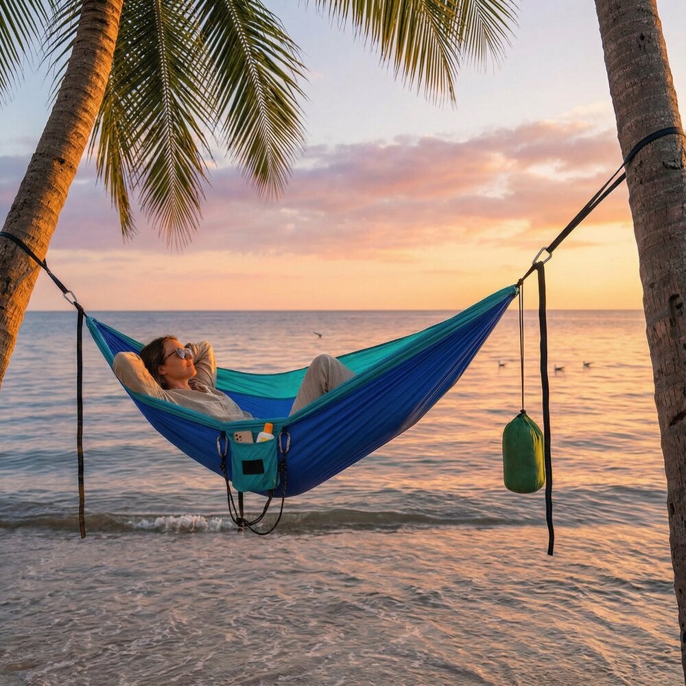 【實體店+發票】戶外雙人吊床 降落傘布吊床 露營用品 吊床 野營用品 登山 野外 戶外 送禮-細節圖5