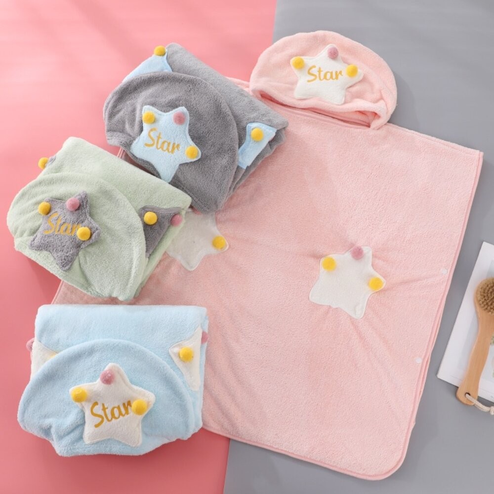 【實體店+發票】星星兒童斗篷浴巾 珊瑚絨浴巾 披風浴巾 卡通浴巾 寶寶毛巾 游泳浴巾 洗澡浴巾 送禮-細節圖7