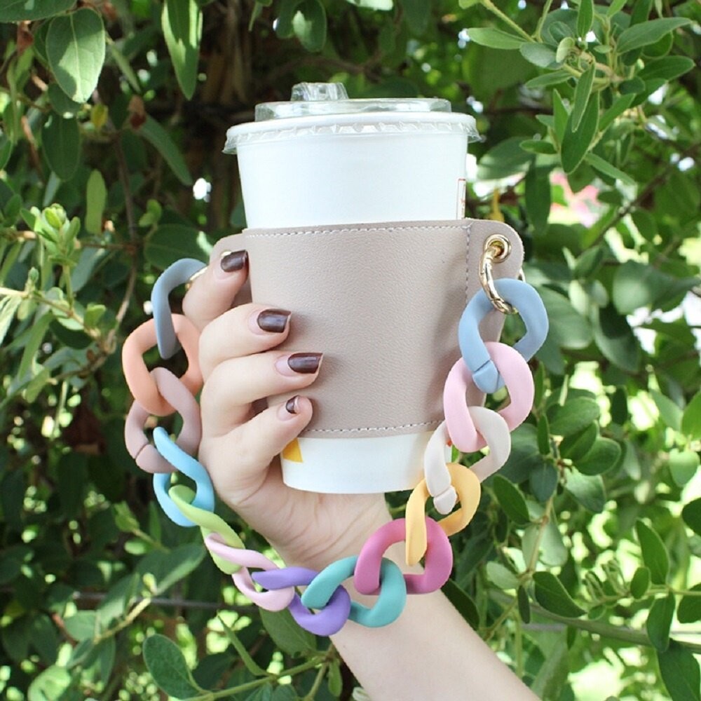 【台北士林*店面】皮革環保杯套 飲料手提袋 手搖飲杯套 咖啡杯套 飲料杯套 環保提袋 時尚 鏈條包 送禮-細節圖5