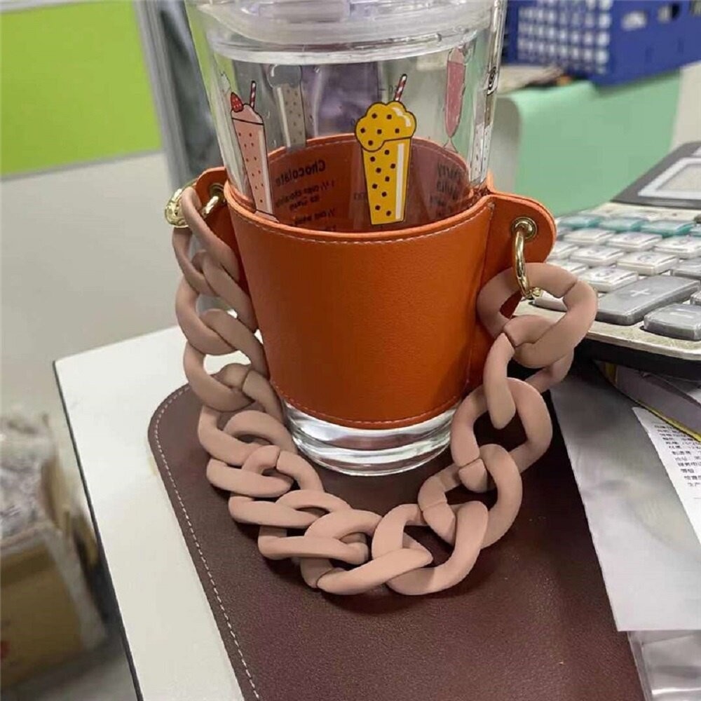 【台北士林*店面】皮革環保杯套 飲料手提袋 手搖飲杯套 咖啡杯套 飲料杯套 環保提袋 時尚 鏈條包 送禮-細節圖10