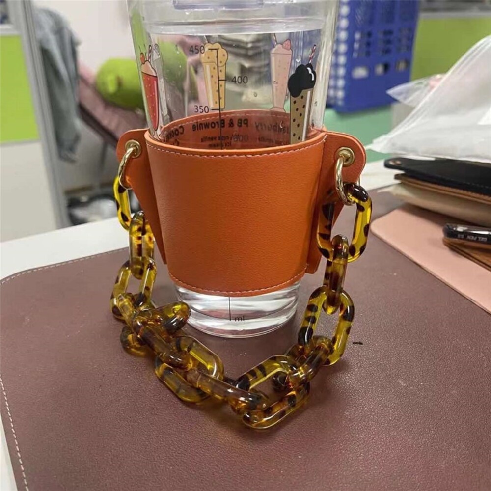 【台北士林*店面】皮革環保杯套 飲料手提袋 手搖飲杯套 咖啡杯套 飲料杯套 環保提袋 時尚 鏈條包 送禮-規格圖11