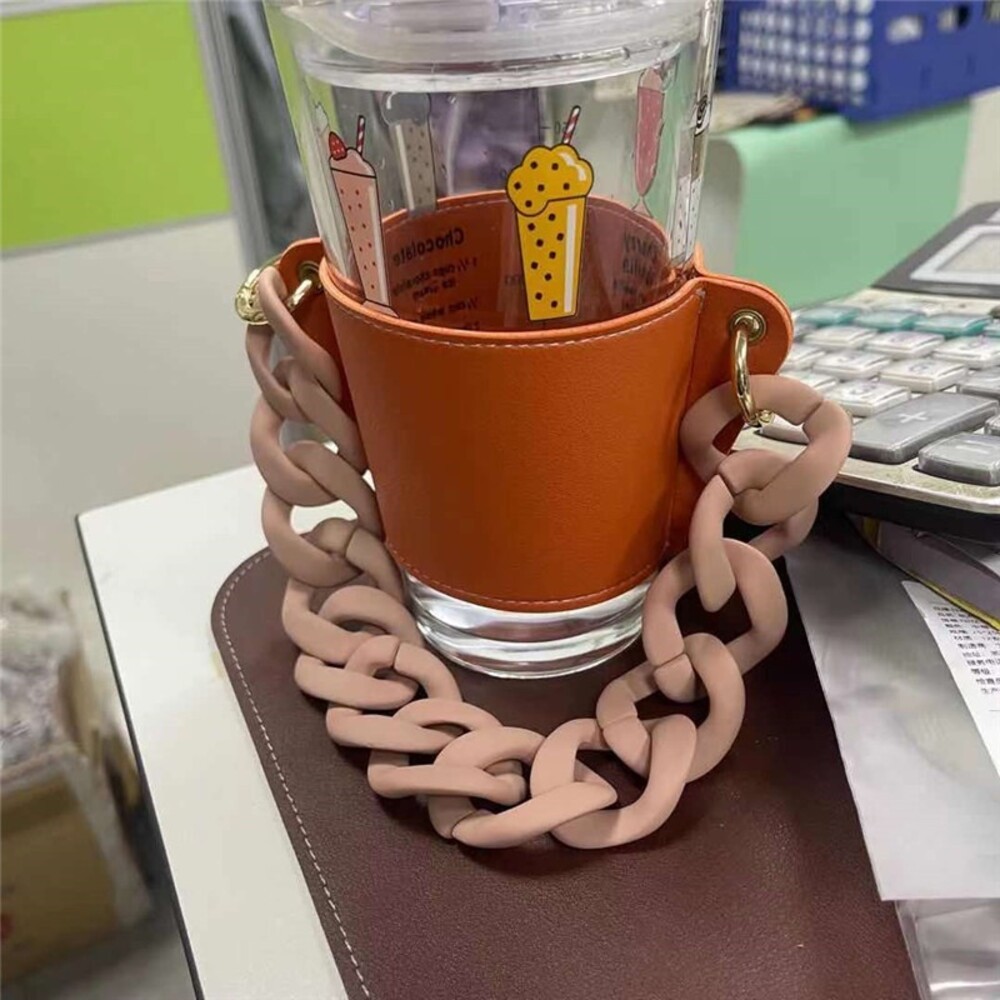【台北士林*店面】皮革環保杯套 飲料手提袋 手搖飲杯套 咖啡杯套 飲料杯套 環保提袋 時尚 鏈條包 送禮-規格圖11
