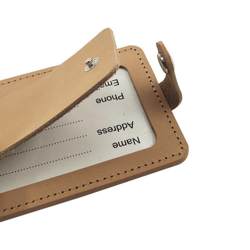 【實體店+發票】精緻真皮行李箱吊牌 牛皮行李吊牌 翻蓋防窺 行李箱托運防丟牌 頭層牛皮 真皮卡套 送禮-細節圖2