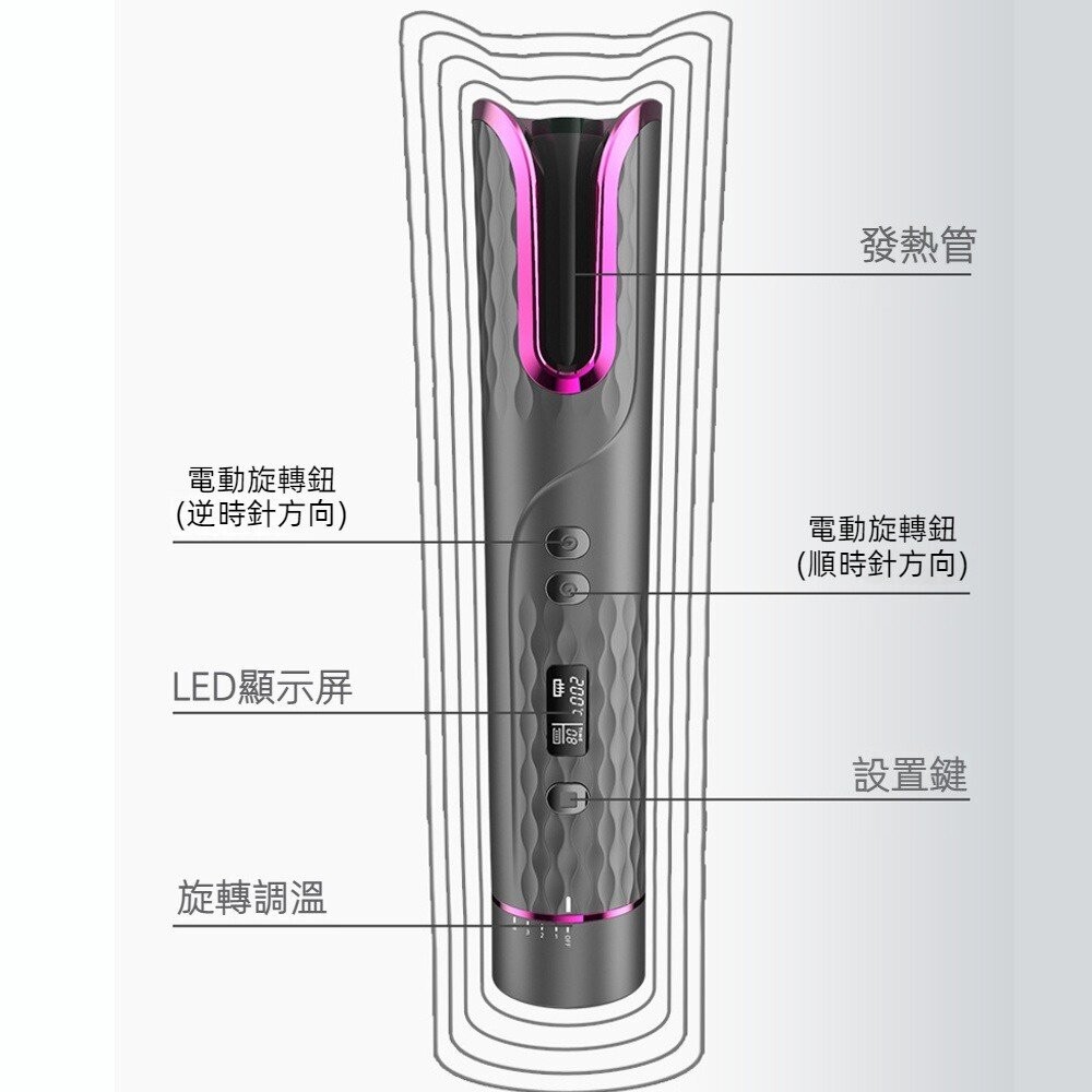 【實體店+發票】無線電動旋轉捲髮器 捲髮棒 無線USB充電 液晶智能 電動美髮器 送禮-細節圖3