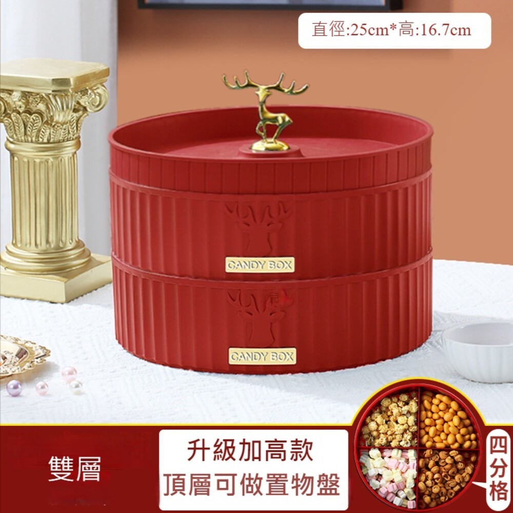 【台北士林*店面】雙層旋轉糖果收納盒 帶蓋分隔 零食收納盤 輕奢糖果盒 瓜子盒 可疊加 送禮-規格圖11