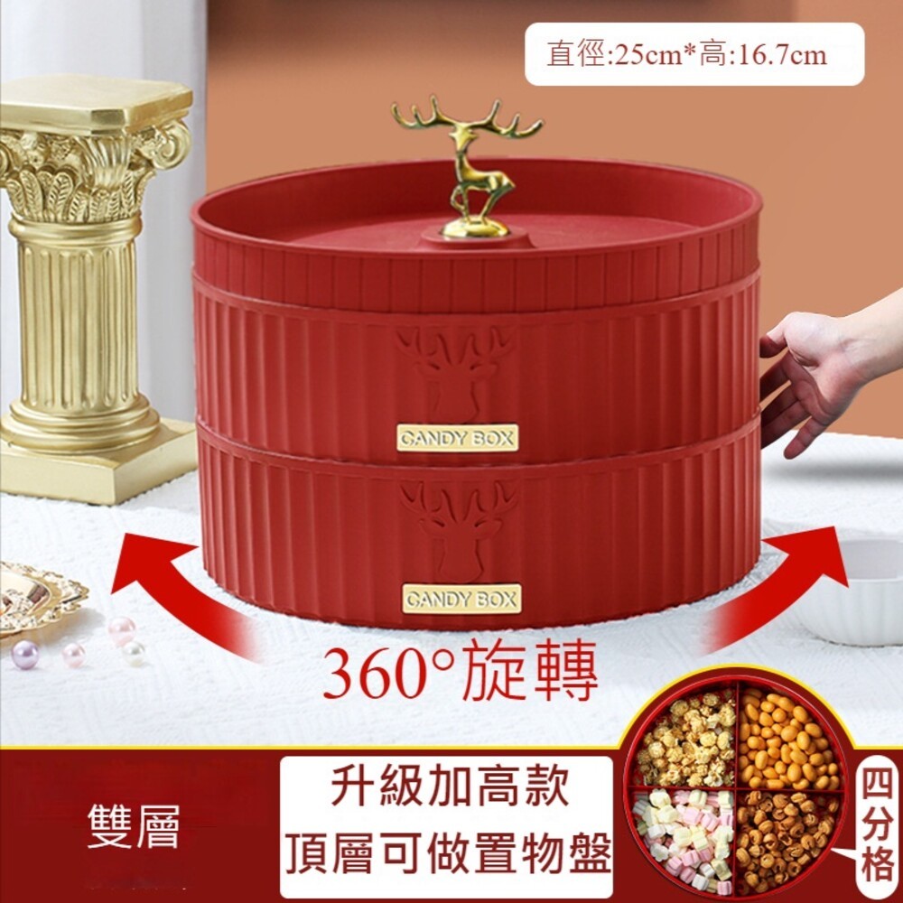 【台北士林*店面】雙層旋轉糖果收納盒 帶蓋分隔 零食收納盤 輕奢糖果盒 瓜子盒 可疊加 送禮-規格圖11