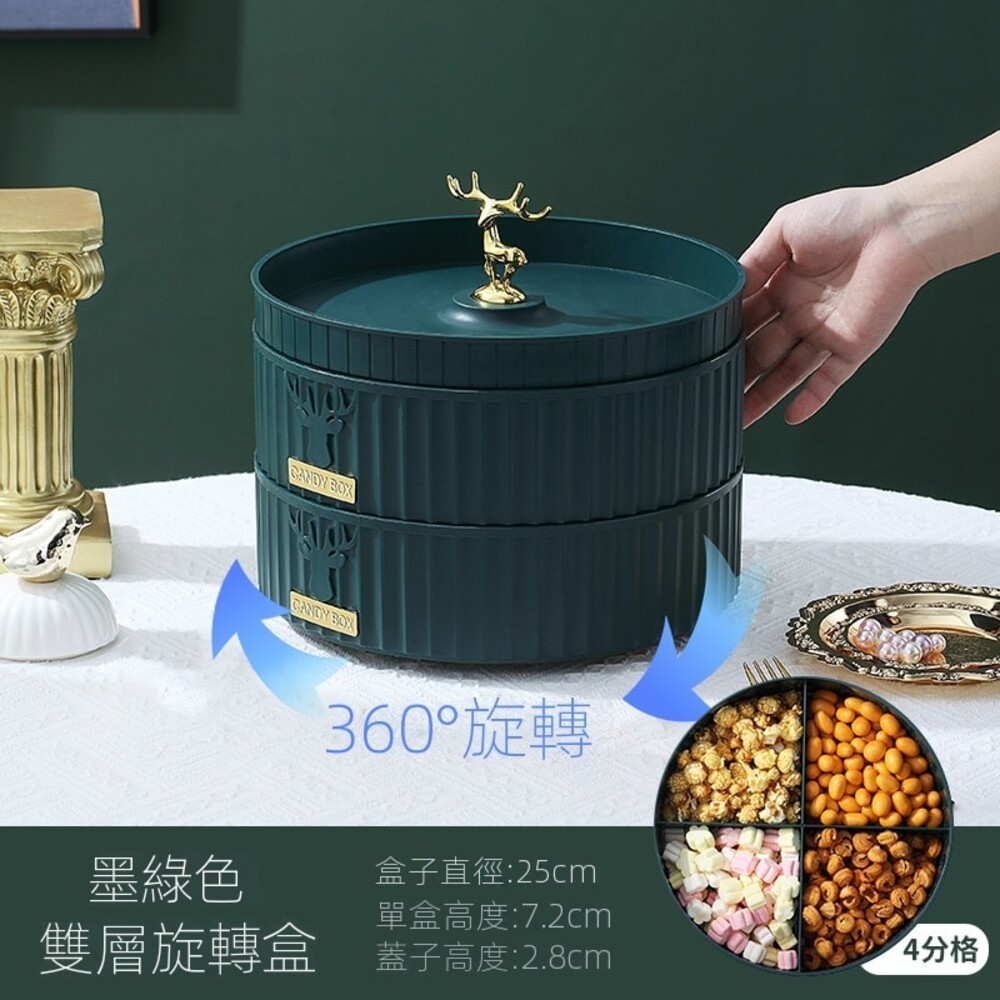 【台北士林*店面】雙層旋轉糖果收納盒 帶蓋分隔 零食收納盤 輕奢糖果盒 瓜子盒 可疊加 送禮-規格圖11