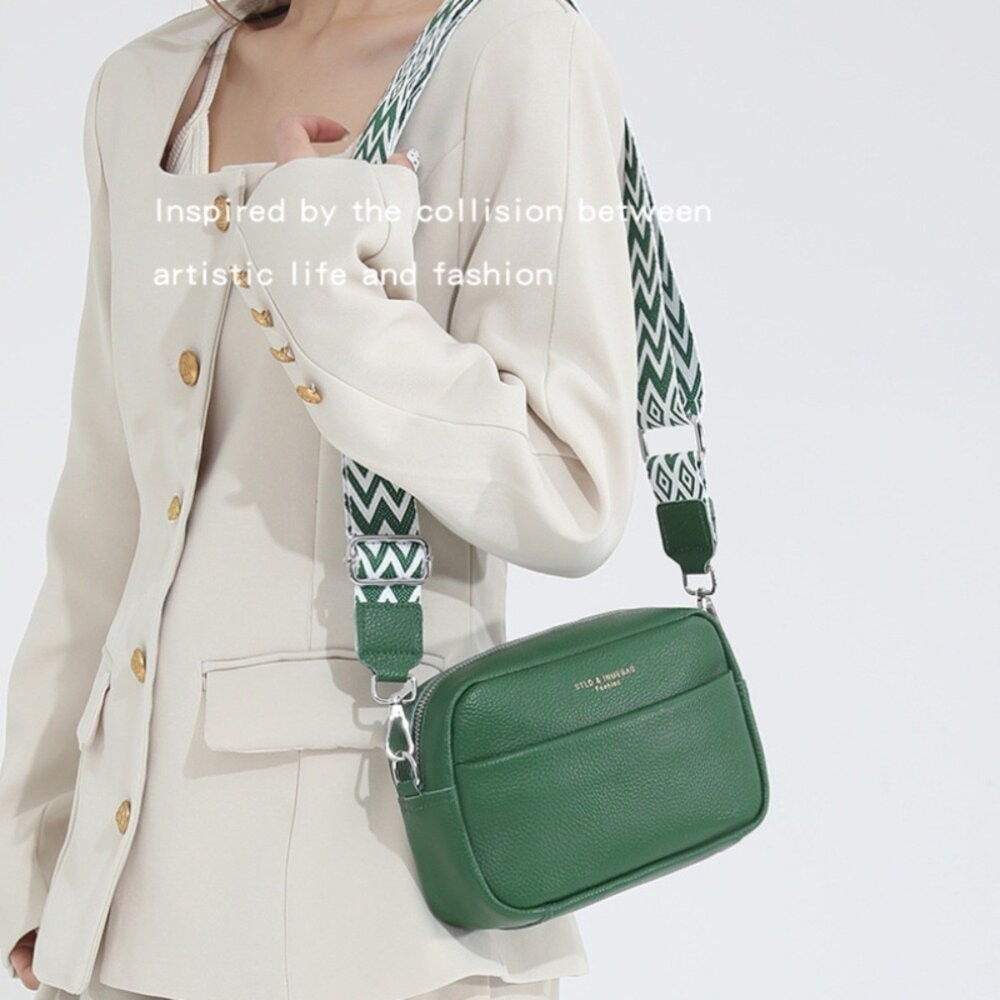 【實體店+發票】真皮百搭寬肩斜背包 頭層牛皮側背包 女生包包 單肩包 軟皮斜跨包 交換禮物 送禮 送禮-細節圖2