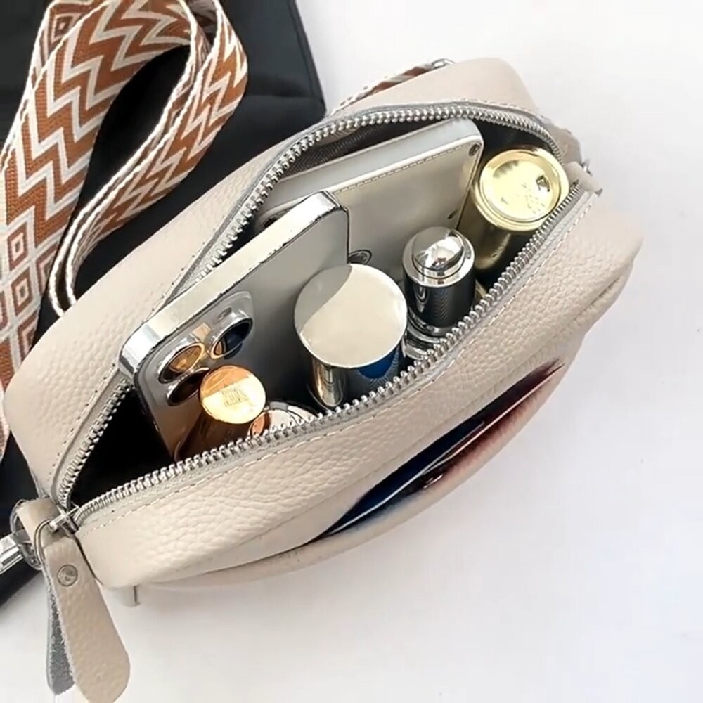 【實體店+發票】真皮百搭寬肩斜背包 頭層牛皮側背包 女生包包 單肩包 軟皮斜跨包 交換禮物 送禮 送禮-細節圖5