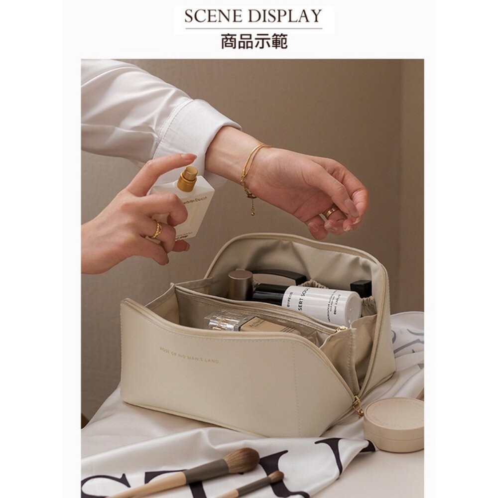 【實體店+發票】皮革質感化妝包 化妝品保養品收納  大容量手提化妝包 送禮-細節圖8