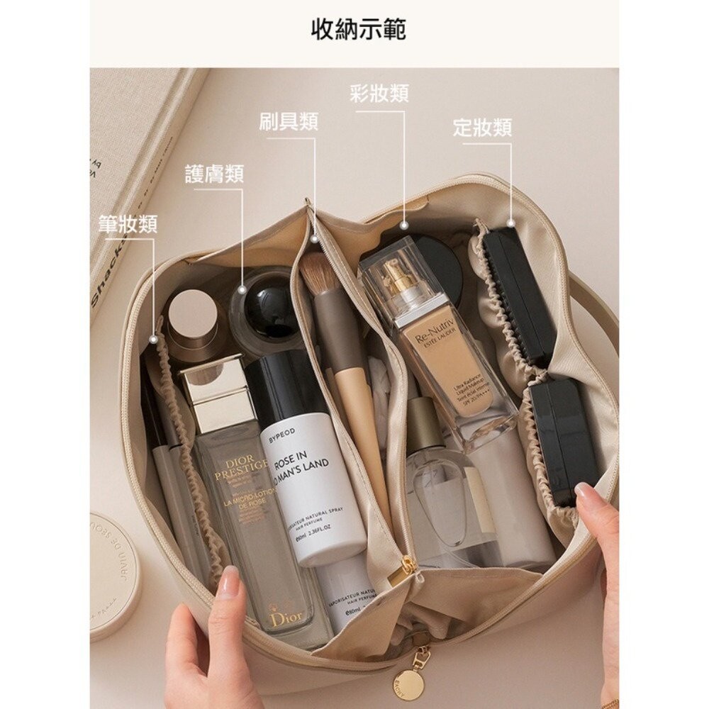 【台北士林*店面】皮革質感化妝包 化妝品保養品收納  大容量手提化妝包 送禮-細節圖2