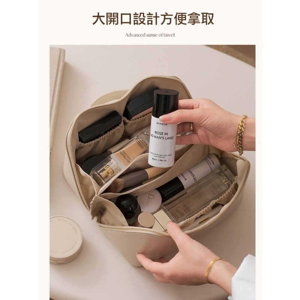 【台北士林*店面】皮革質感化妝包 化妝品保養品收納  大容量手提化妝包 送禮-細節圖3