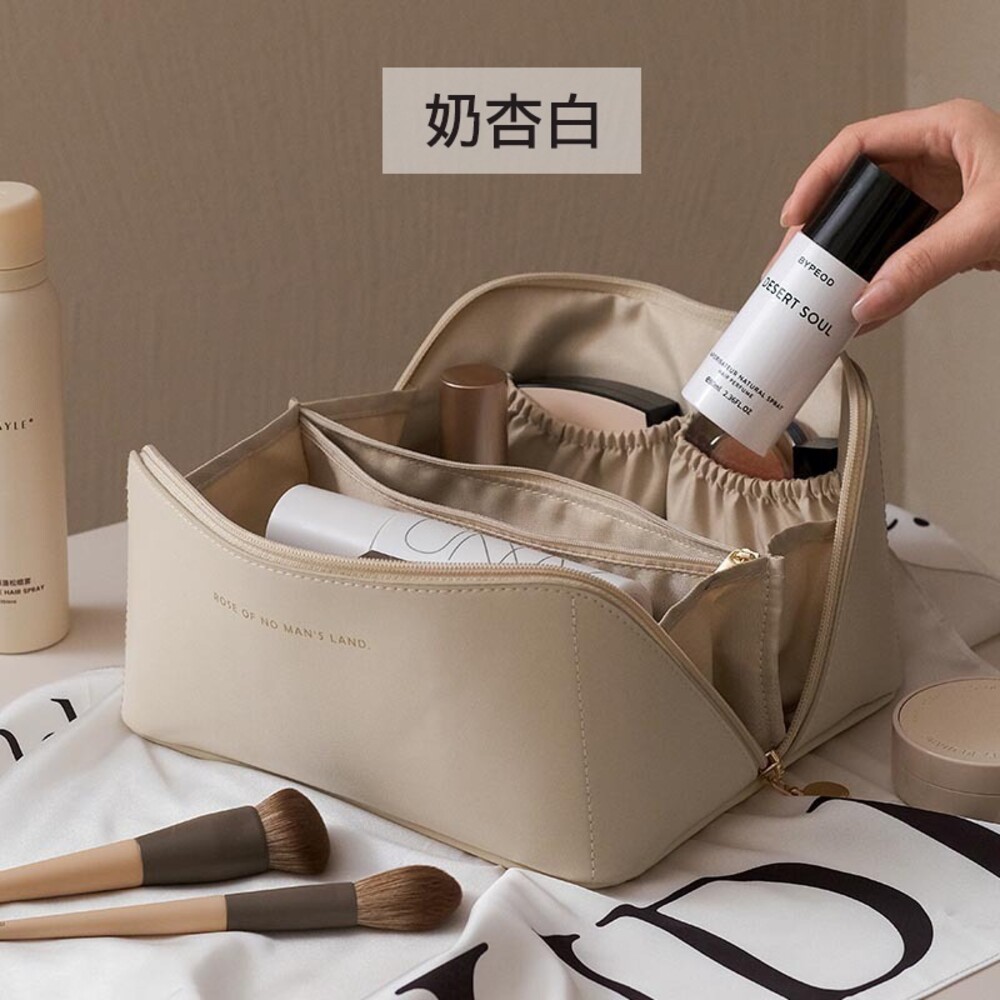 【實體店+發票】皮革質感化妝包 化妝品保養品收納  大容量手提化妝包 送禮-規格圖11