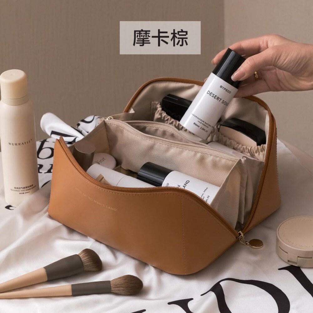 【實體店+發票】皮革質感化妝包 化妝品保養品收納  大容量手提化妝包 送禮-規格圖11