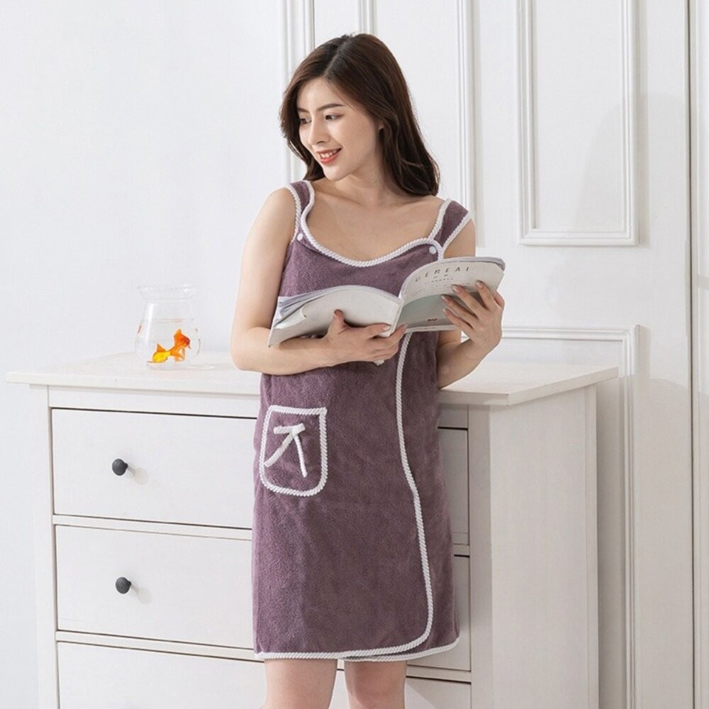 【實體店+發票】可穿式吊帶浴巾裙 裹胸浴裙 淑女性感浴袍 加厚吸水 80*135cm 送禮-細節圖8