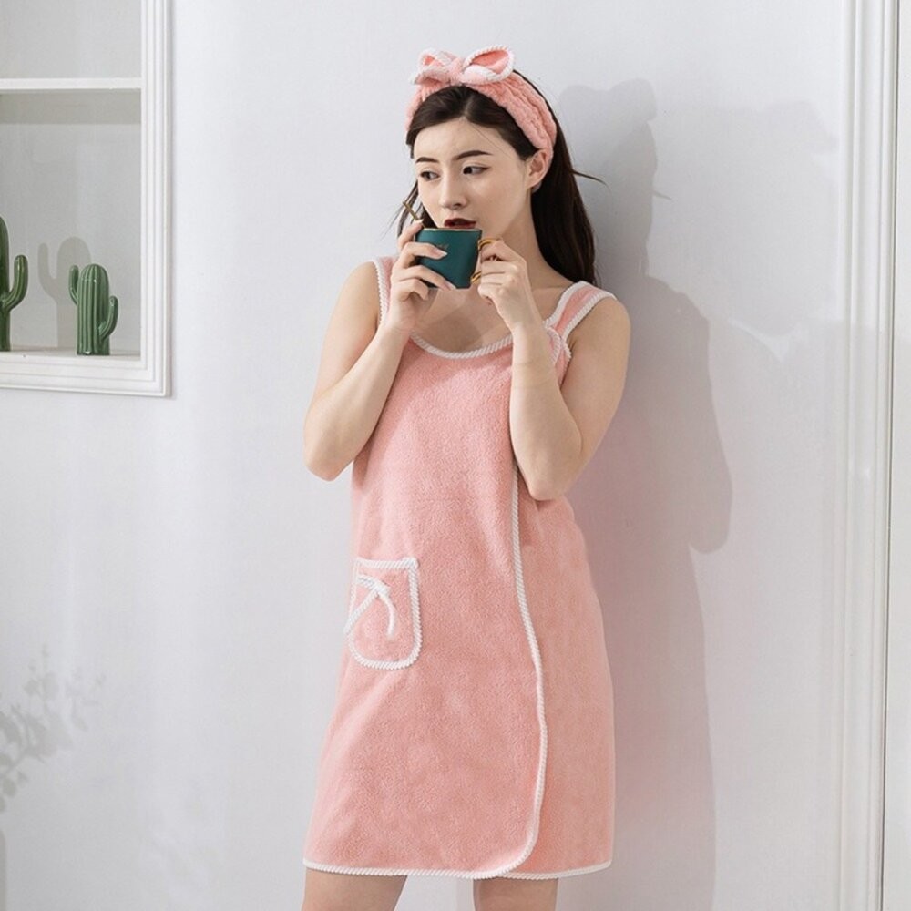 【實體店+發票】可穿式吊帶浴巾裙 裹胸浴裙 淑女性感浴袍 加厚吸水 80*135cm 送禮-細節圖11