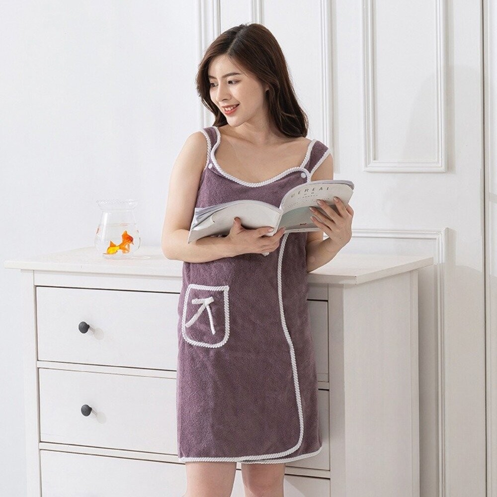 【實體店+發票】可穿式吊帶浴巾裙 裹胸浴裙 淑女性感浴袍 加厚吸水 80*135cm 送禮-規格圖11