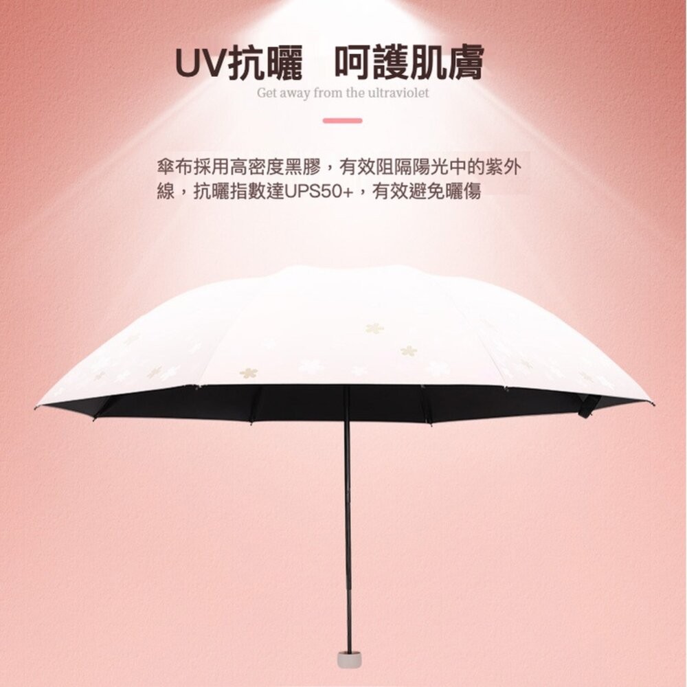 【台北士林*店面】浪漫櫻花反向UV傘 優雅銀膠遮陽傘 黑膠防曬傘 防紫外線 晴雨傘 兩用 三折傘 送禮-細節圖4