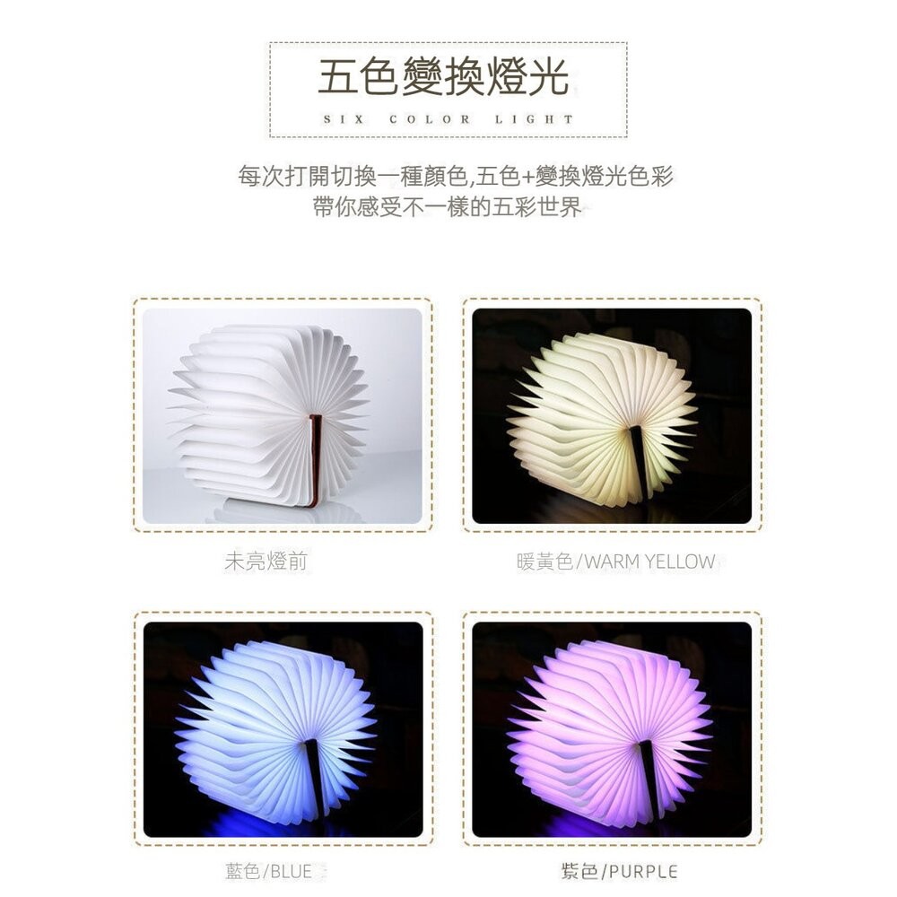 【實體店+發票】皮質木紋變色書本燈 文青創意LED燈 小夜燈 造型燈 便攜 禮物 裝飾 送禮-細節圖6