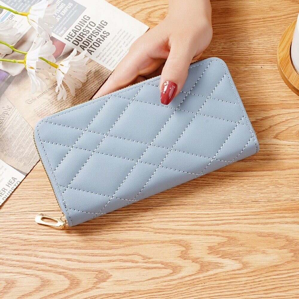 【台北士林*店面】韓版時尚女用長款皮夾 女用手拿包 簡約菱格線 大空間  送禮 送禮-細節圖11