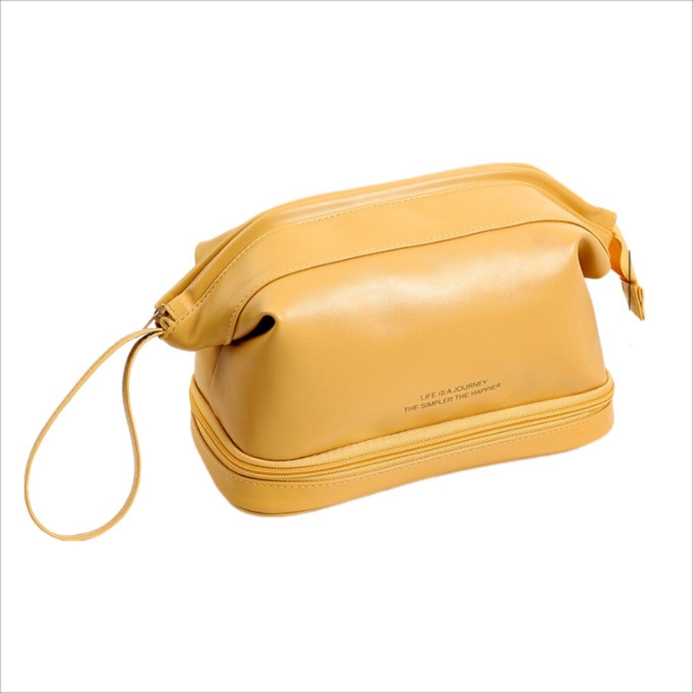 【實體店+發票】雙層皮革質感化妝包 防波水 大容量旅行洗漱包 化妝品收納包 防水化妝包 送禮-細節圖2