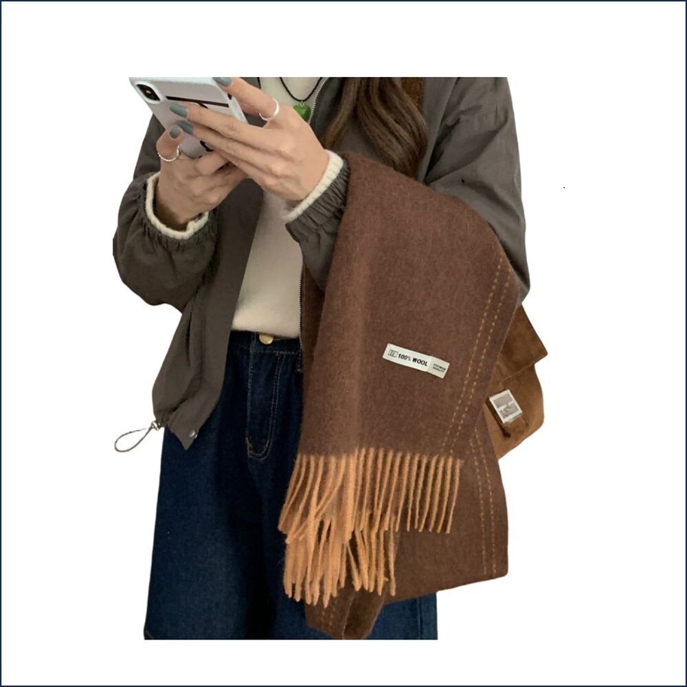 【實體門市】雙面純羊毛圍巾 100%澳洲羊毛 日系圍脖 純色流蘇窄版披肩 送禮情侶百搭-細節圖2