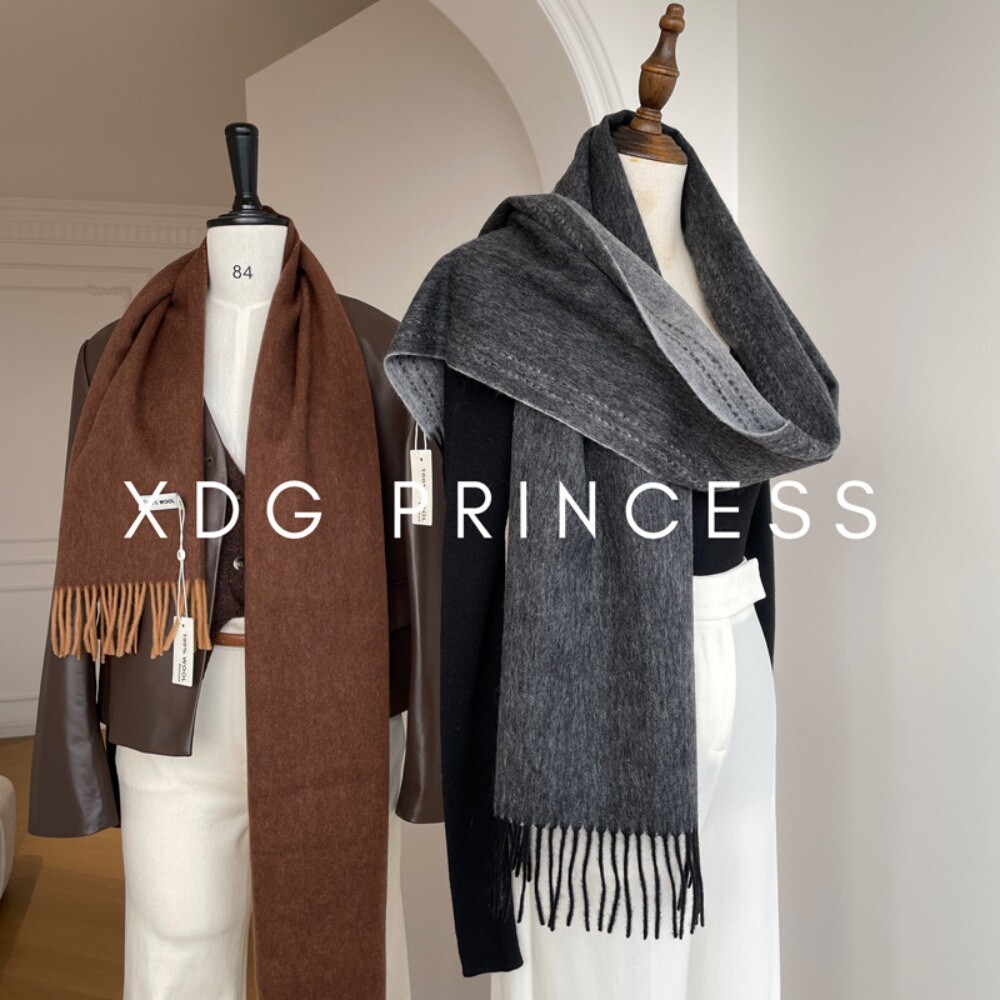 【實體門市】雙面純羊毛圍巾 100%澳洲羊毛 日系圍脖 純色流蘇窄版披肩 送禮情侶百搭-細節圖3