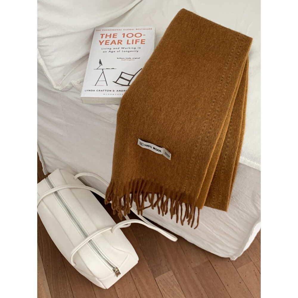 【實體門市】雙面純羊毛圍巾 100%澳洲羊毛 日系圍脖 純色流蘇窄版披肩 送禮情侶百搭-細節圖8