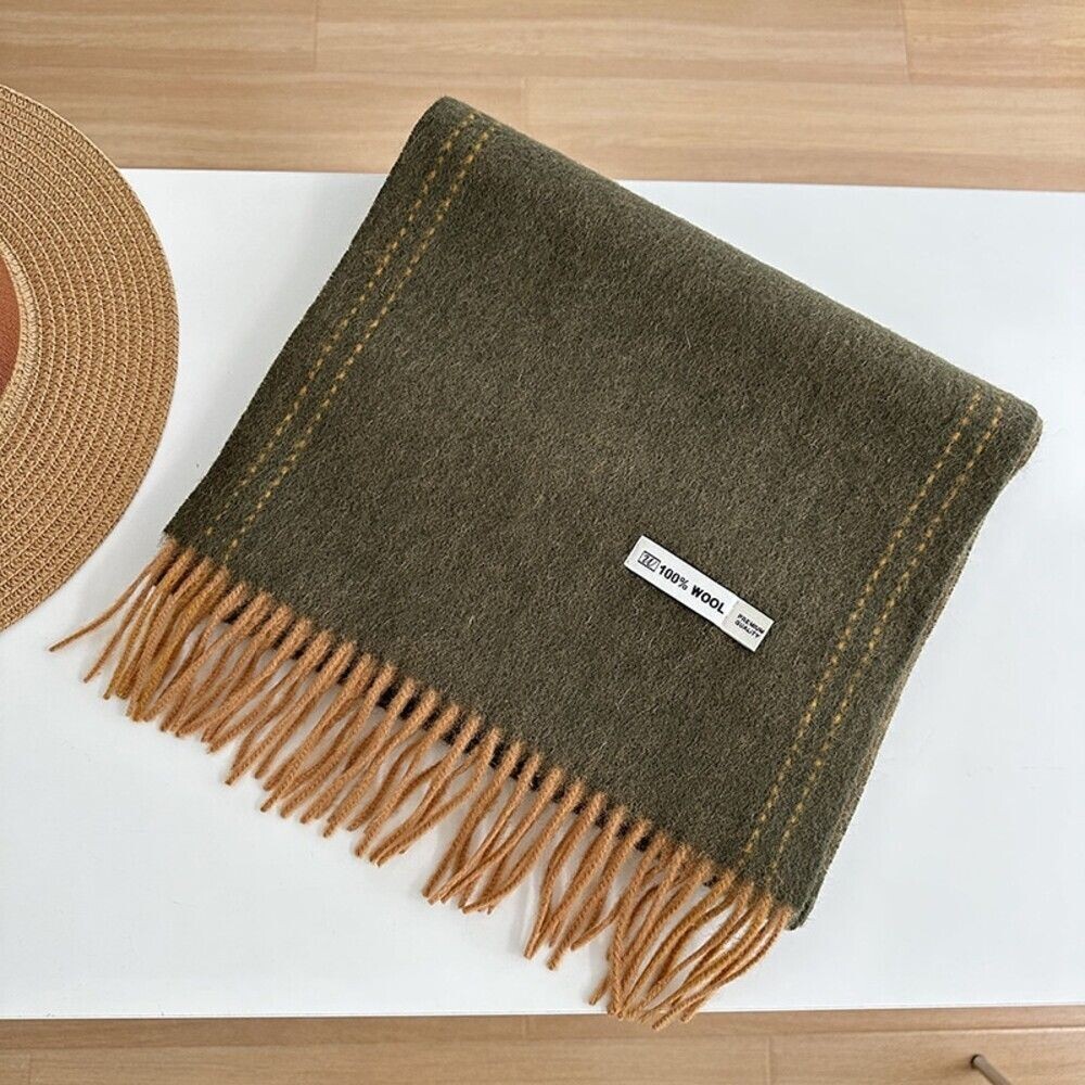 【實體門市】雙面純羊毛圍巾 100%澳洲羊毛 日系圍脖 純色流蘇窄版披肩 送禮情侶百搭-細節圖11