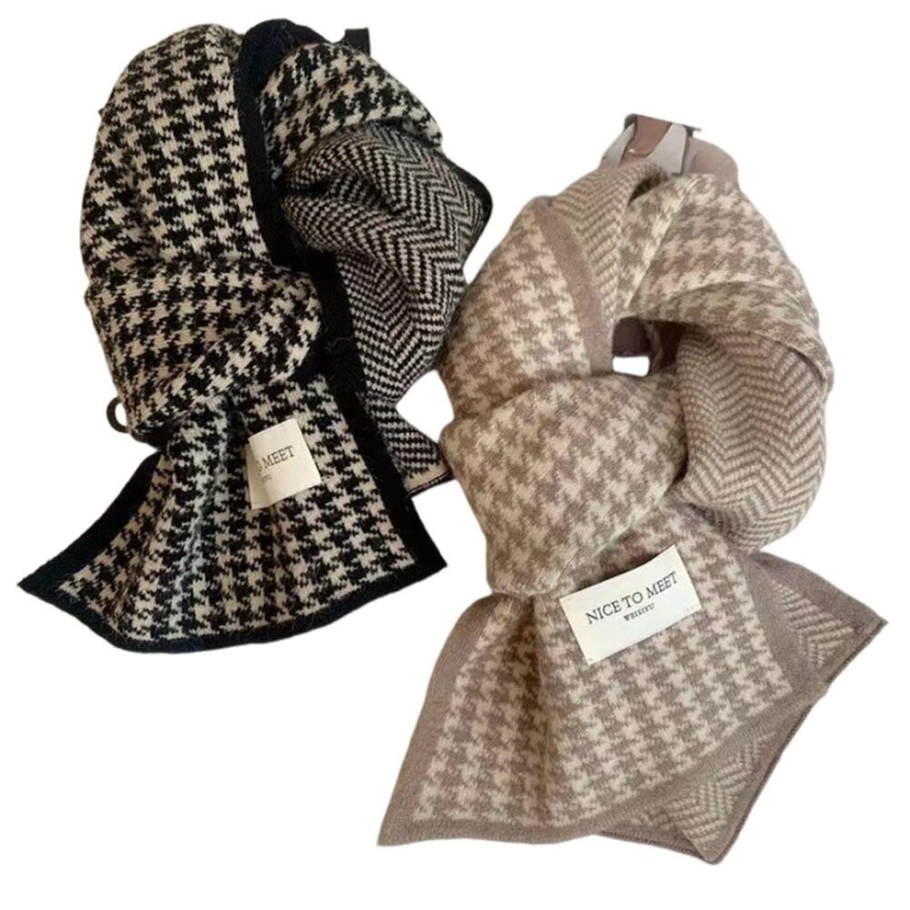 【實體店+發票】千鳥格針織保暖圍巾 高級感韓系百搭圍脖 情侶針織圍巾 雙面圍巾 送禮-細節圖2